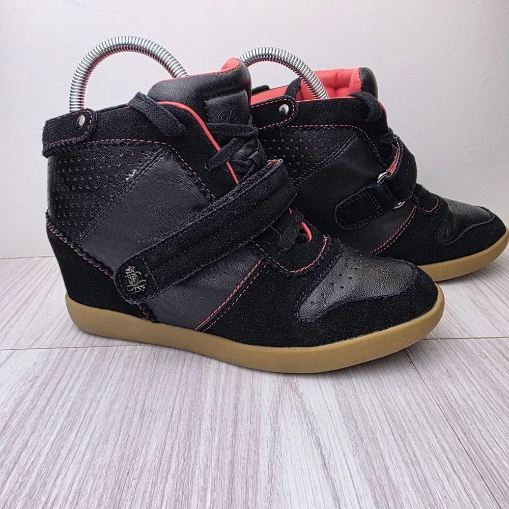 Love Pastry Dutchess Pie Women's High Top Wedge Sneakers Size 6 Black Pink Hip